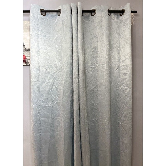 2 Panels Windows Curtain for Bedroom Living Room Moroccan Blue Metallic Print - Picture 2 of 9